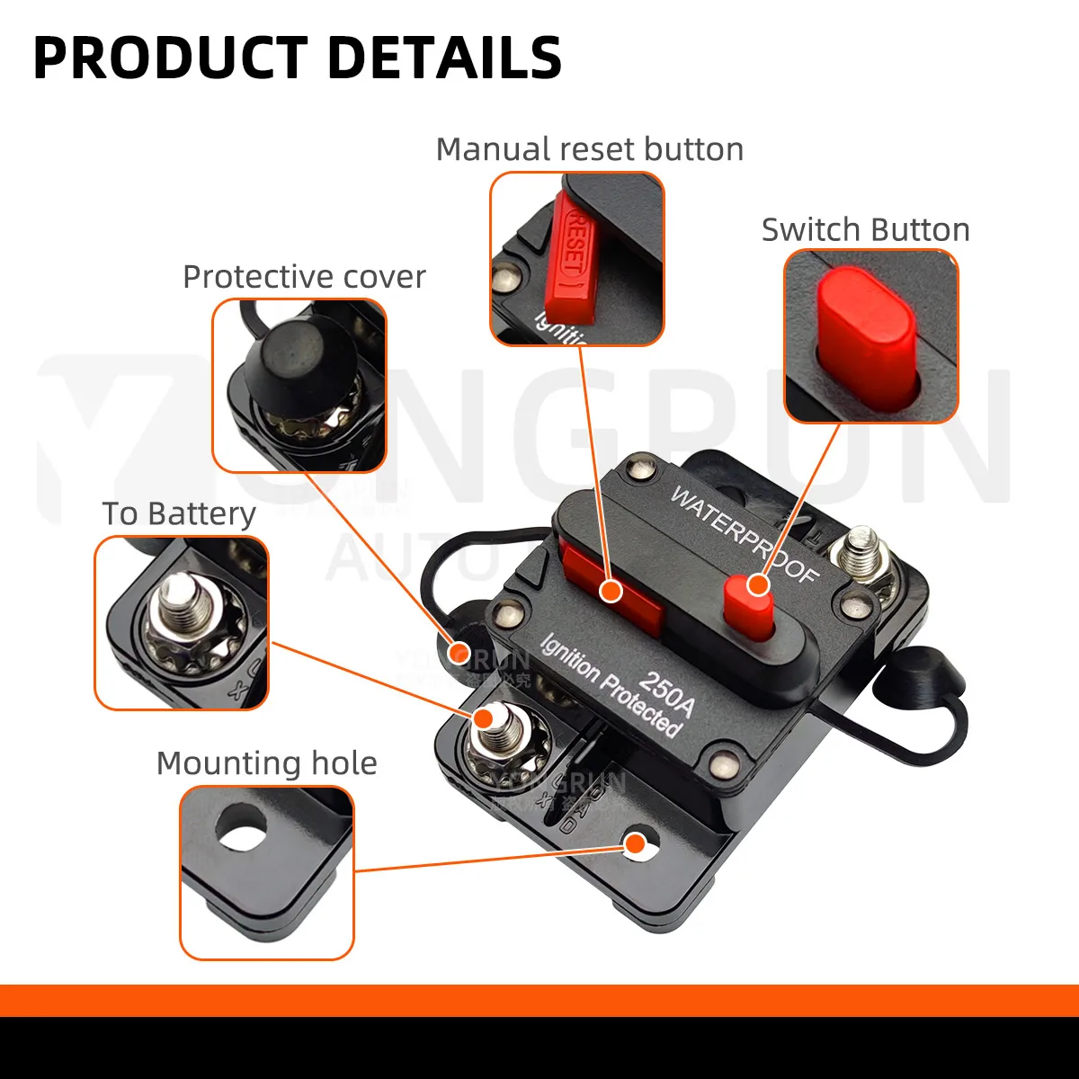 Circuit Breaker Fuse Holder Resettable Fuse Marine Fuse Block 30A to 300A circuit breaker fuse reset car stereo inline fuse holder waterproof marine circuit breaker reset 12V-48V DC