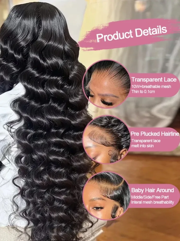 250 Density 30 40 Inch Loose Deep Wave Lace Frontal Wig 13x6 Hd Curly Human Hair Wigs Water Wave Pre plucked Lace Front Wig