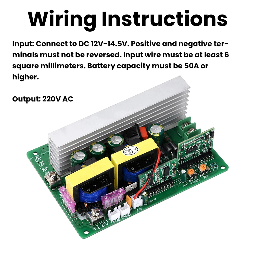 Modulo Inverter ad Alta Potenza 500W da DC 12-14.5V a AC 220V con Interruttore e Interfaccia Ventola, Modulo Step-Up DC-AC Compatibile con E-bike - Image 6