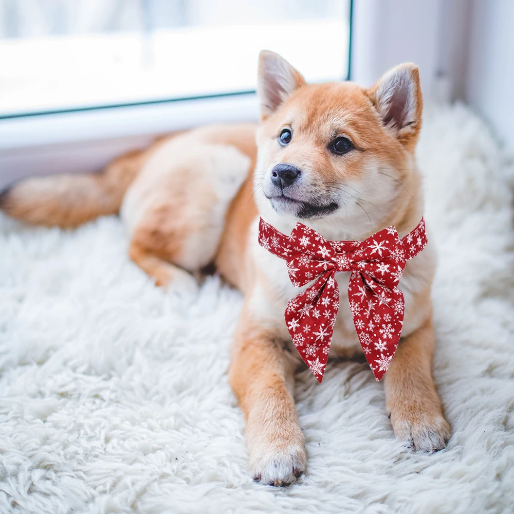 Christmas Puppy Collars Snowflake Bow Tie Pattern Comfortable Soft Adjustable Dogs Cats Bow Tie Pet Costume Accessories Decor