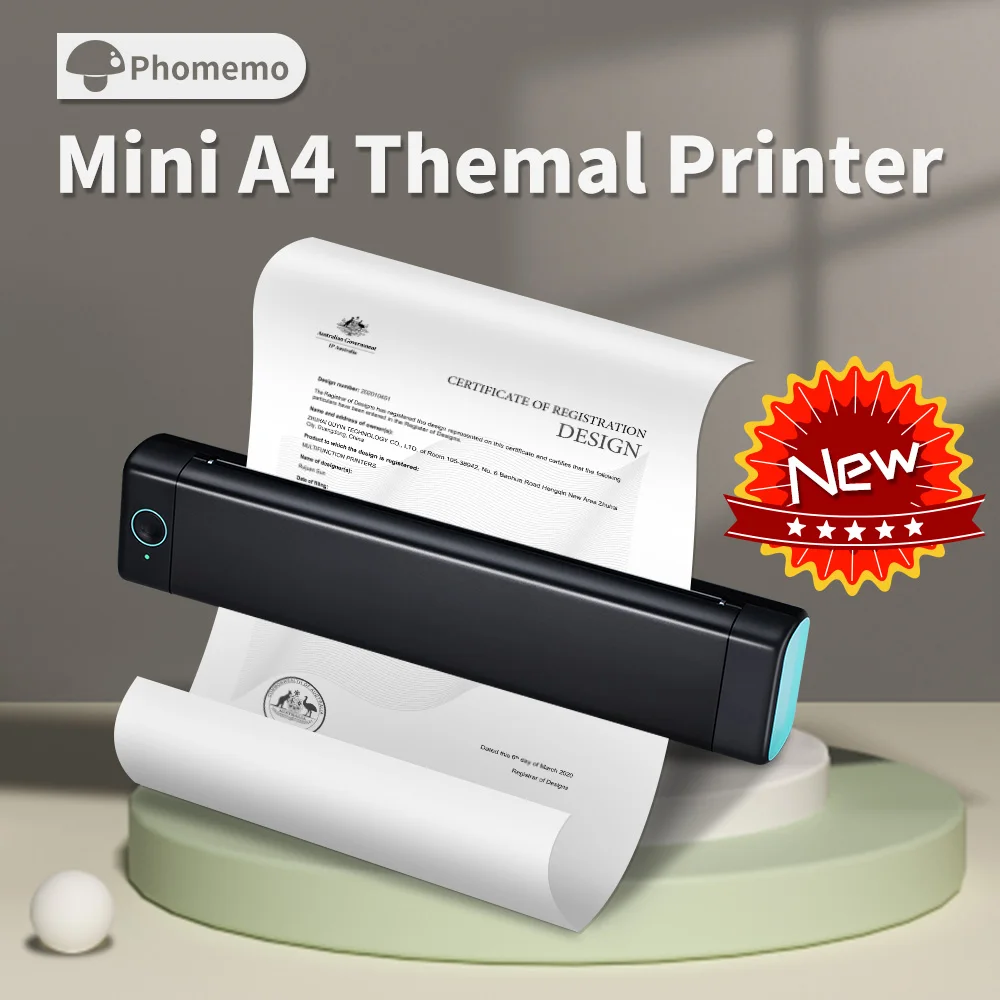Phomemo M08F A4 Portable Thermal Printer, Supports 8.26"x11.69" A4 Thermal Paper, Wireless Mobile Travel Printer