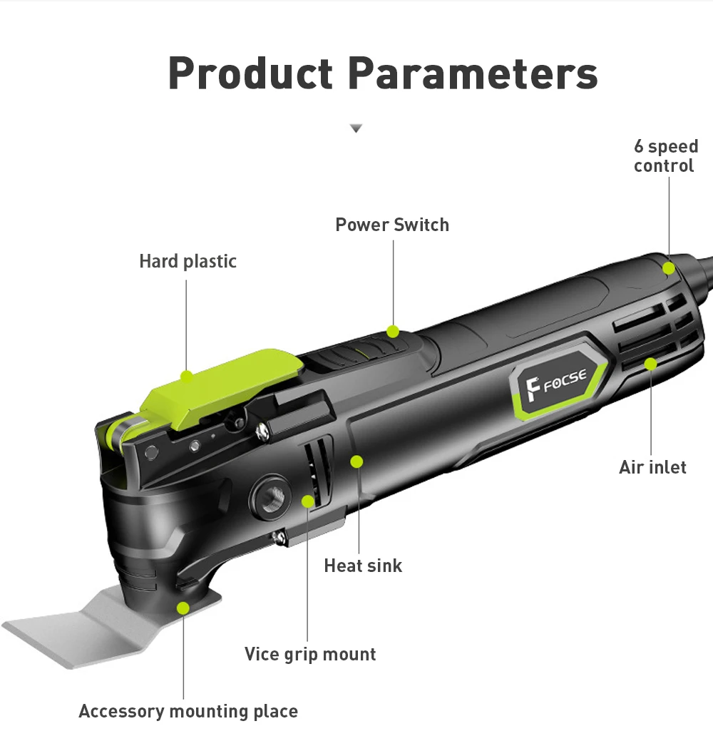 500W Electric Multifunction Oscillating Tool Electric Trimmer Saw Variable Speed with Accessories Home Decoration Renovate 5° 6