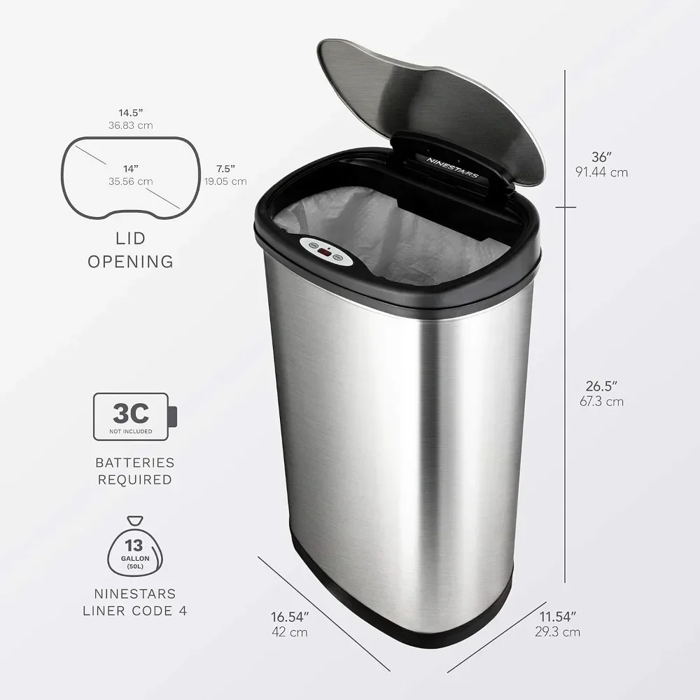 Automatic Touchless Infrared Motion Sensor Trash Can Combo Set, Stainless Steel Base (Oval, Silver/Black Lid) Quality Materials 3