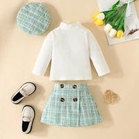Ma & baby 6M-3Y enfant en bas âge nouveau-né bébé filles vêtements ensembles tricot à manches longues hauts Plaid Skrits chapeau automne printemps tenues D05 5