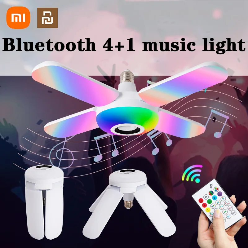 샤오미 LED 램프 블루투스 E27 스마트 전구, RGB 접이식 스피커 램프 원격 제어 조명 50W 화이트 음악 전구 장식 홈 ...