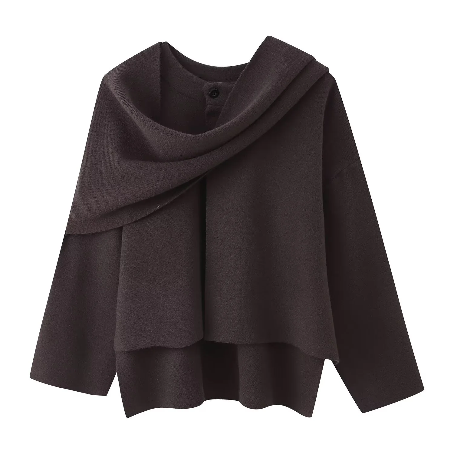 Women Autumn Winter Knitted Loose Oversize Coat Female Casual Commuter Coat Asymmetric Split Chic Scarf Collar Jacket Streetwear