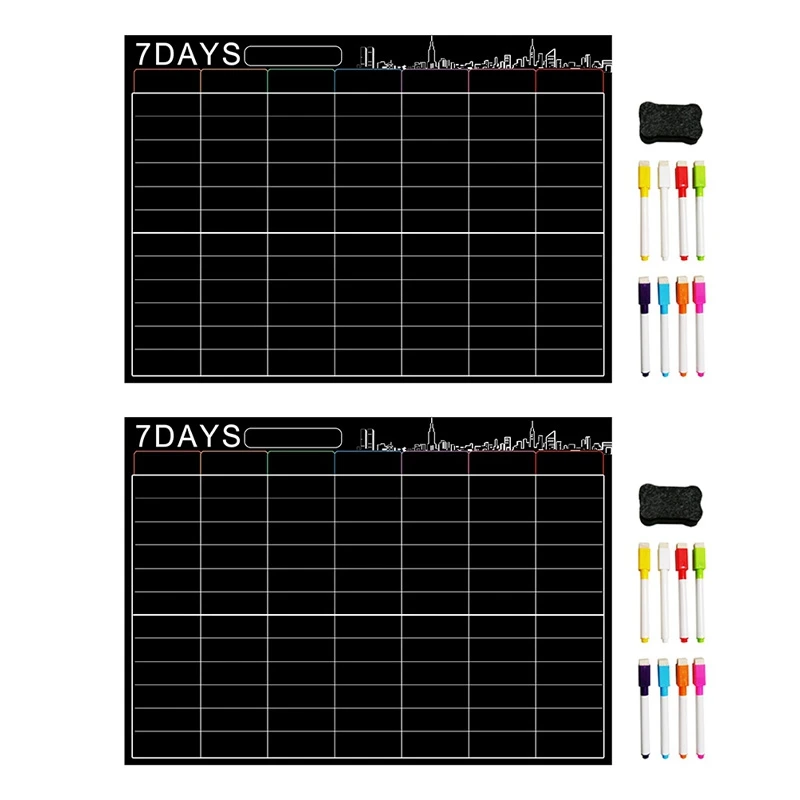 16 x 12 Magnetic Dry Erase Refrigerator Calendar Board Monthly Planner Black Set 