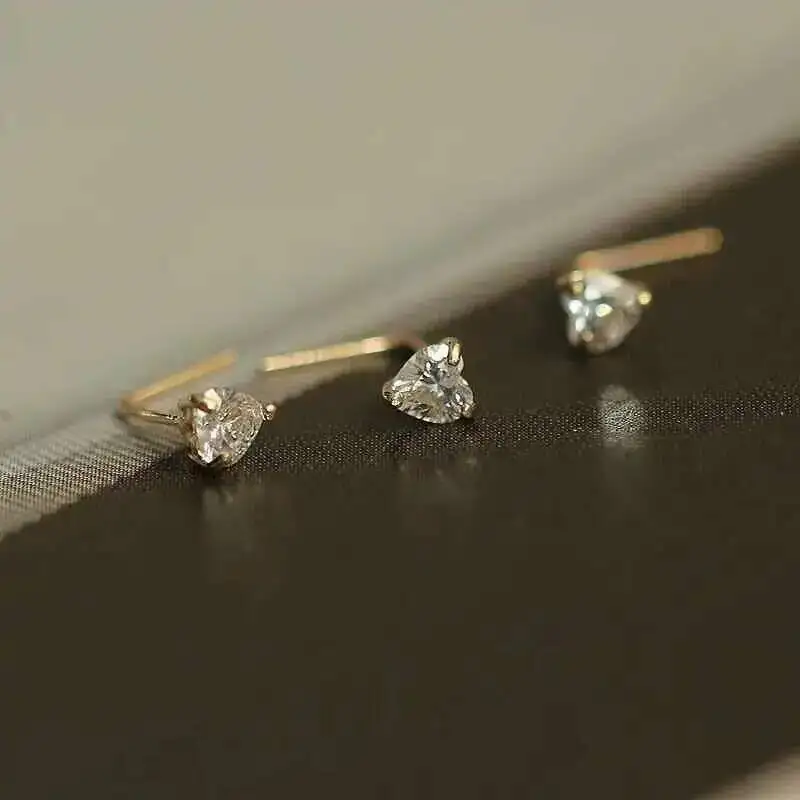 14K Yellow Gold L Shape Stud, Nose, Heart, Star, Round Zircon, Piercing Jewelry for Women, Men, kj465 nose piercings