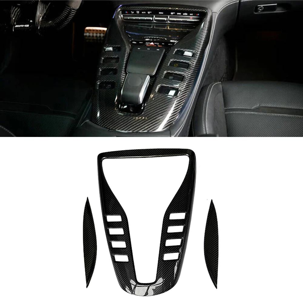 

3pcs Real Dry Carbon Fiber Interior Accessories Center Console Gear Shift Panel Cover For Mercedes AMG GT53 GT43 GT63 2020-2023