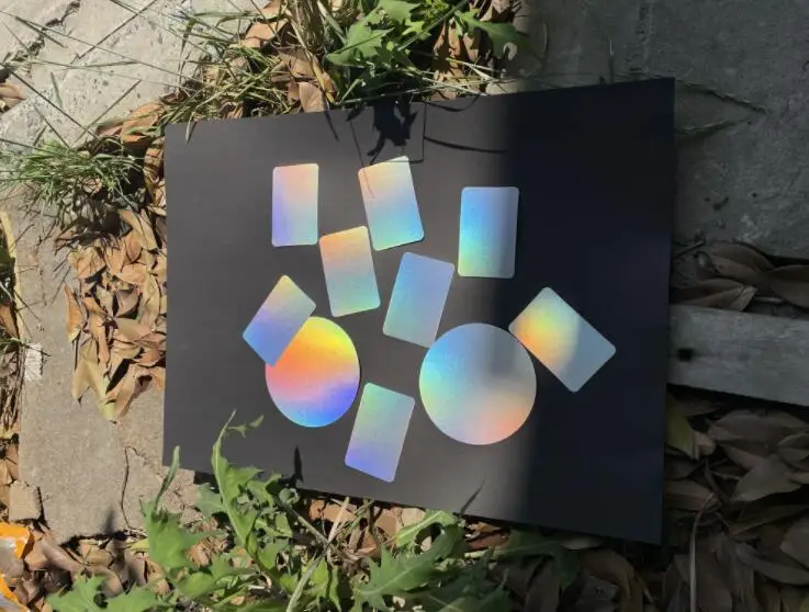 Size 85*54mm Silver Holographic Rainbow Color Acetate Plastic PVC Business Card Waterproof