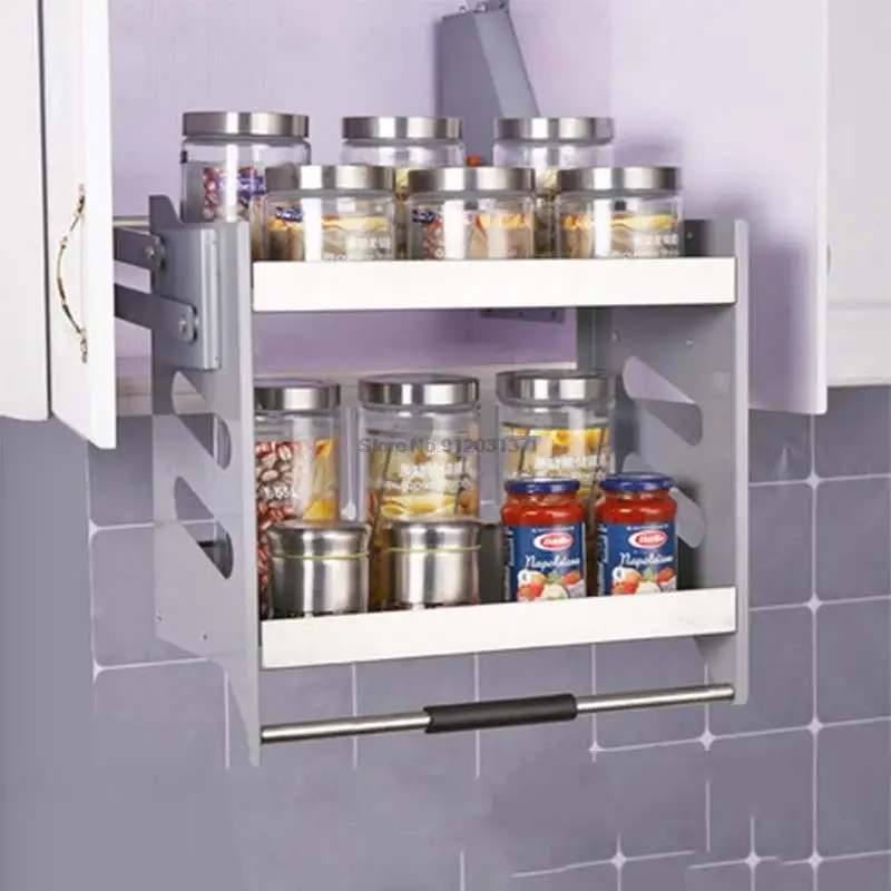 Kitchen Cabinet Pull-down Lift Basket Storage Spice Racks Wall Cabinet Up  and Down Vertical Lift Drawer Baskets 45/55/*28*52CM