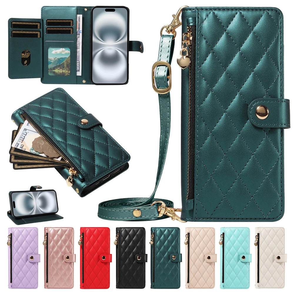 Crossbody Strap Multi-Card Slot Wallet Phone Case Cover