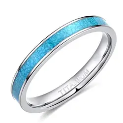 Elegant 3mm Blue Turquoise Titanium Engagement Band - Stylish Women's Fashion Ring - 8 (Silver)