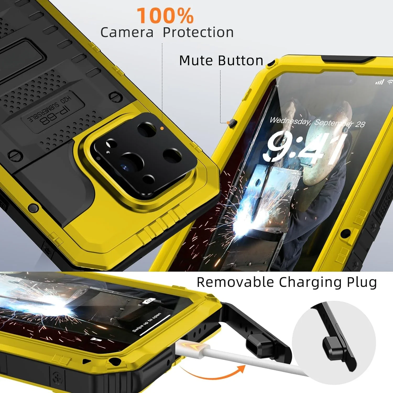 IP68 Waterproof rugged metal armor case for iPhone 15 14 13 12 11 Pro Max XS XR 8 7 6 Plus SE3 Shockproof cover screen protector
