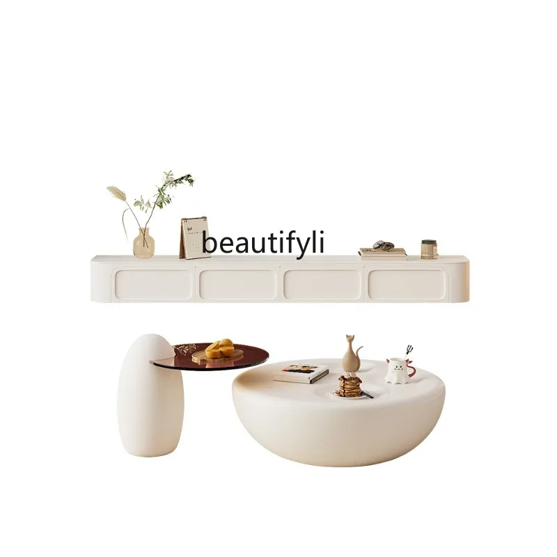 

Cream Style Large Storage Environmentally Friendly Beautiful Paint Anti-Small Apartment Living Room Coffee Table TV Cabinet Unit