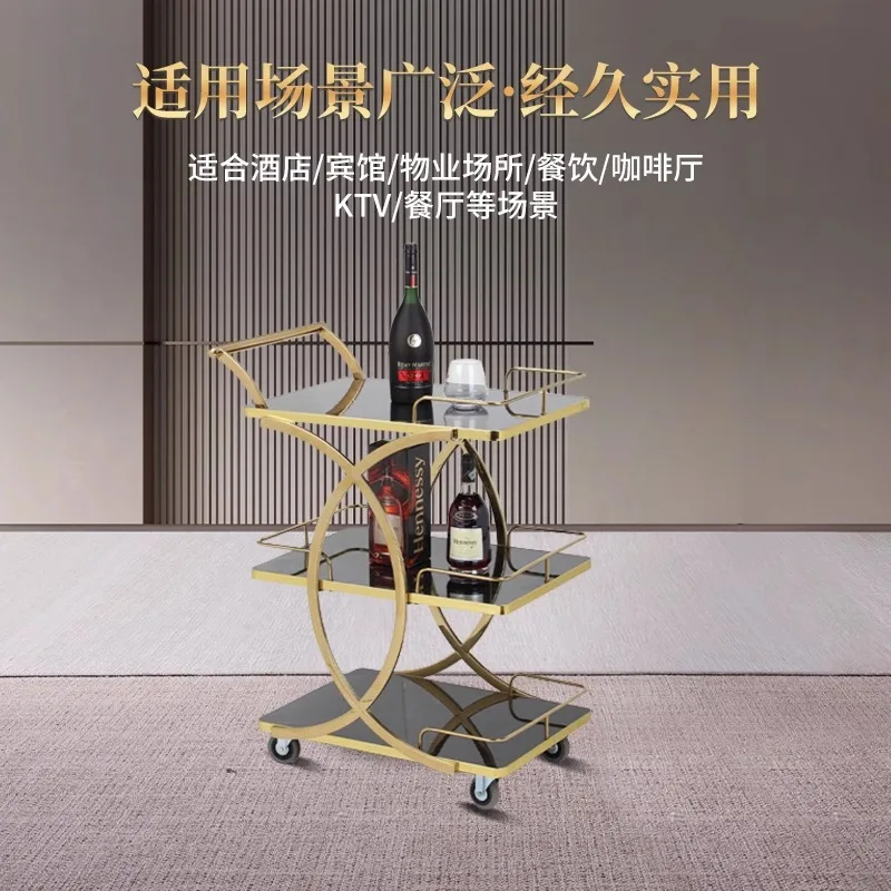 Three-layer stainless steel glass wine cart Multifunctional art trolley Silent 4s shop dim sum tea cart Tool