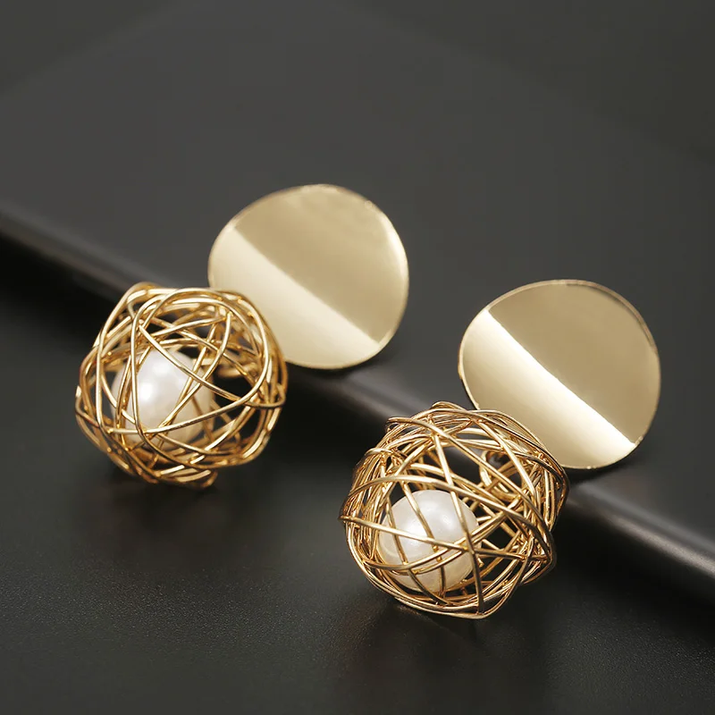 Fashion Round Dangle Korean Drop Earrings for Women Geometric Round Heart Gold Color Earring Trend Wedding Jewelry