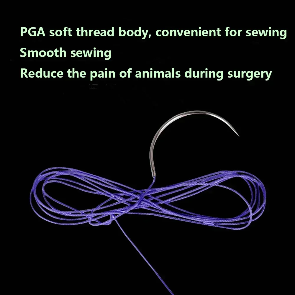 Absorbable Suture Thread 12 Pcs Special For Pet 90cm PGA Sutures With Needle Polyglycolic Acid Sterile Pet Use