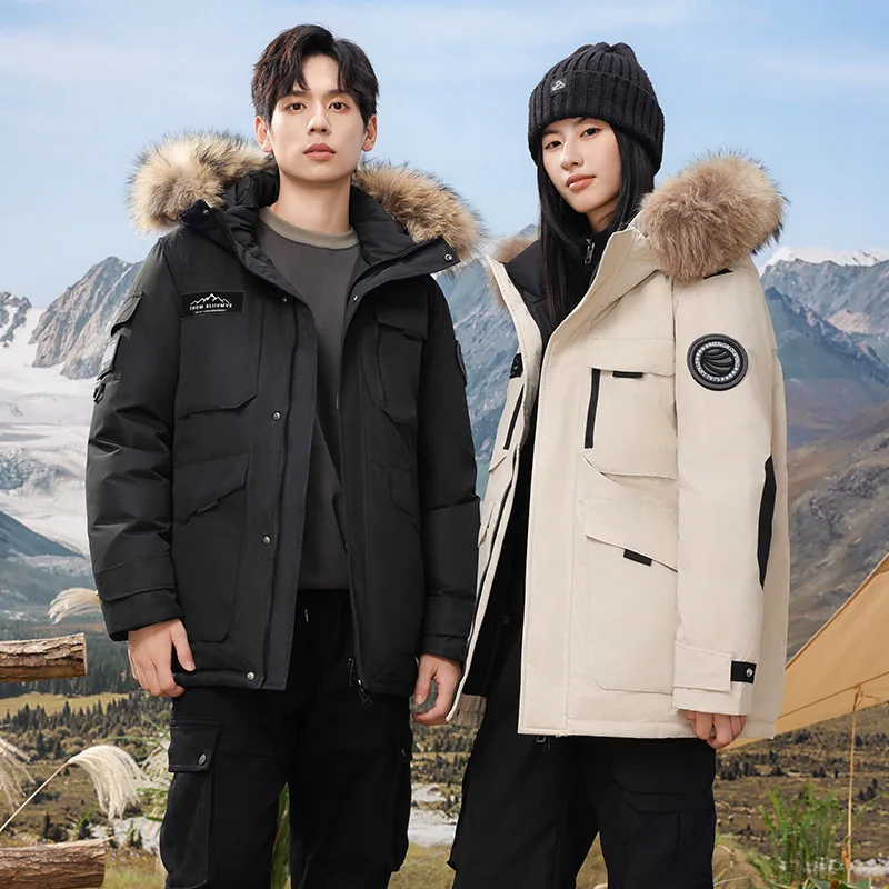GIOIO men's down jacket, fur collar, goose down filled mid-length parka, autumn and winter casual warm jacket top coat,