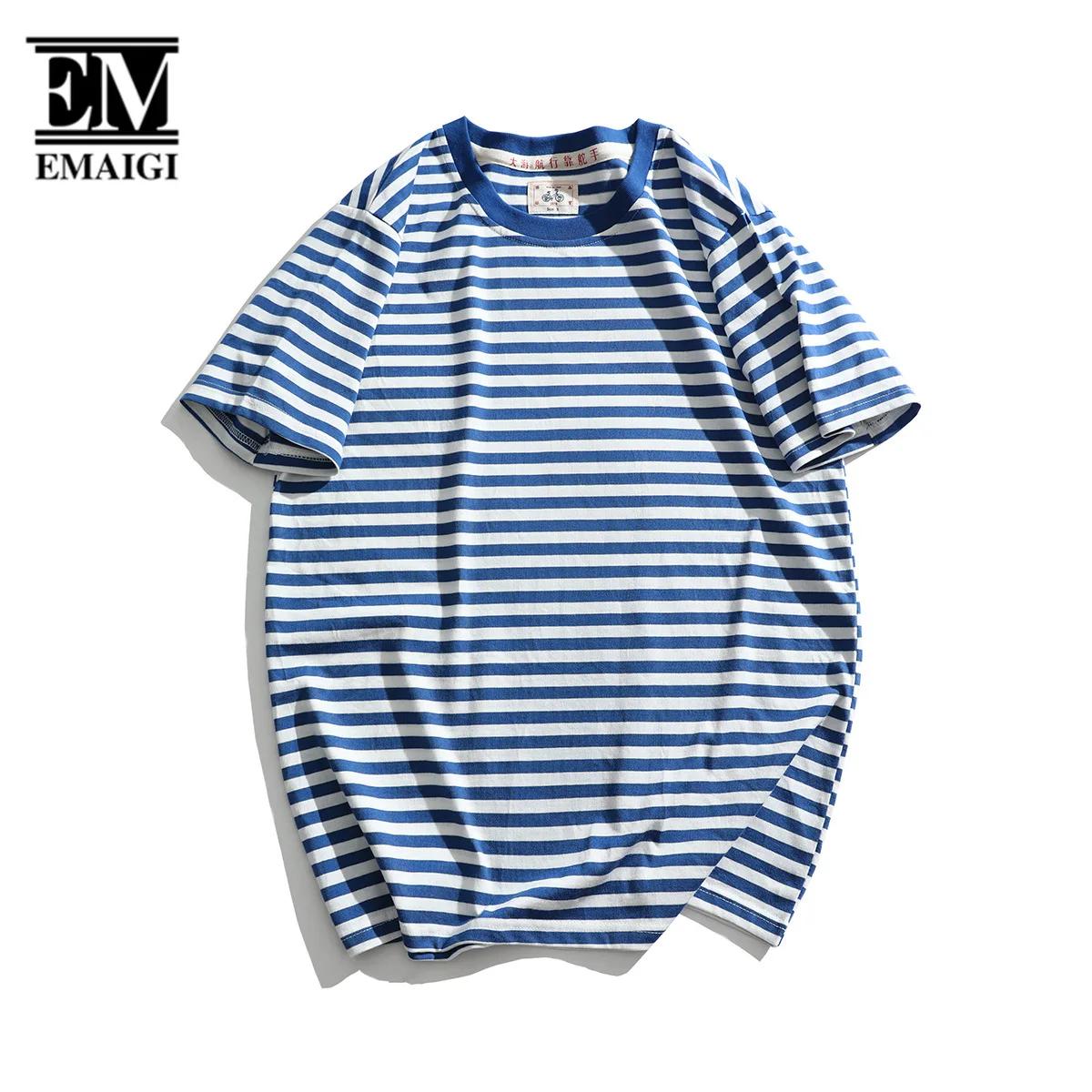 

Men Women Amikaki Vintage Loose Casual Short Sleeve T-shirt Couple Sailor's Stripe T Shirt Father Mother Children Clothing