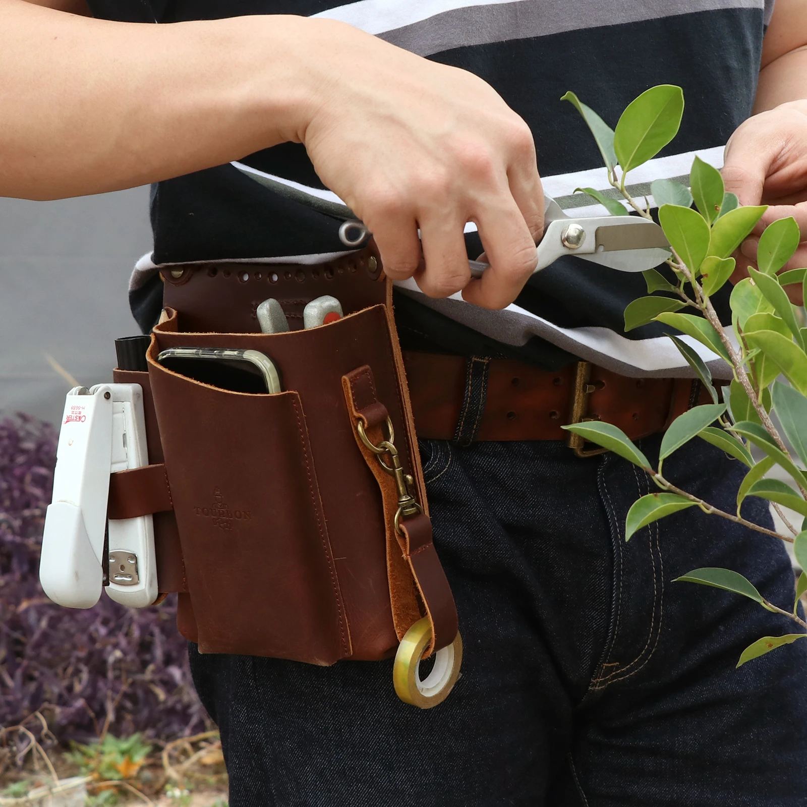 TOURBONレザー ハーネス型ホルスター ブラウン Tourbon Leather Gardening Pouch Tool Waist Bag Drywaller's
