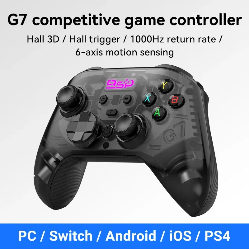 BSP-G7 Wireless Game Controller Hall Joystick Trigger Six Axis Body Vibrate Sensation Compatible PC/Switch/iOS/Android/PS4