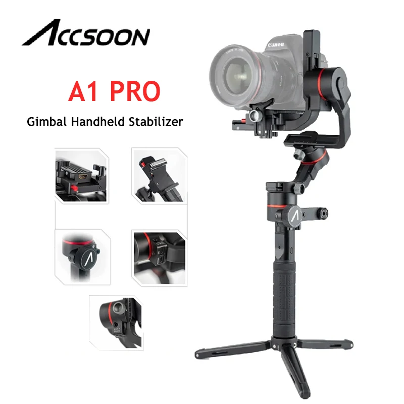 ACCSOON A1 PRO 짐벌 핸드헬드 스태빌라이저, 미러리스 카메라용, 3..