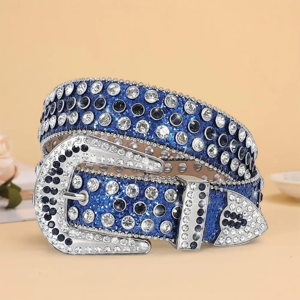 

Women Rhinestone Belt Stylish Rivet Rhinestone Faux Leather Belt for Women Men Adjustable Punk Style Hop Belt for Fashionable
