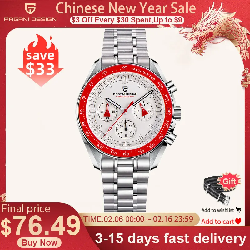 PAGANI DESIGN-Reloj de pulsera de cuarzo para hombre, cronógrafo automático de velocidad de zafiro AR, novedad de 2023