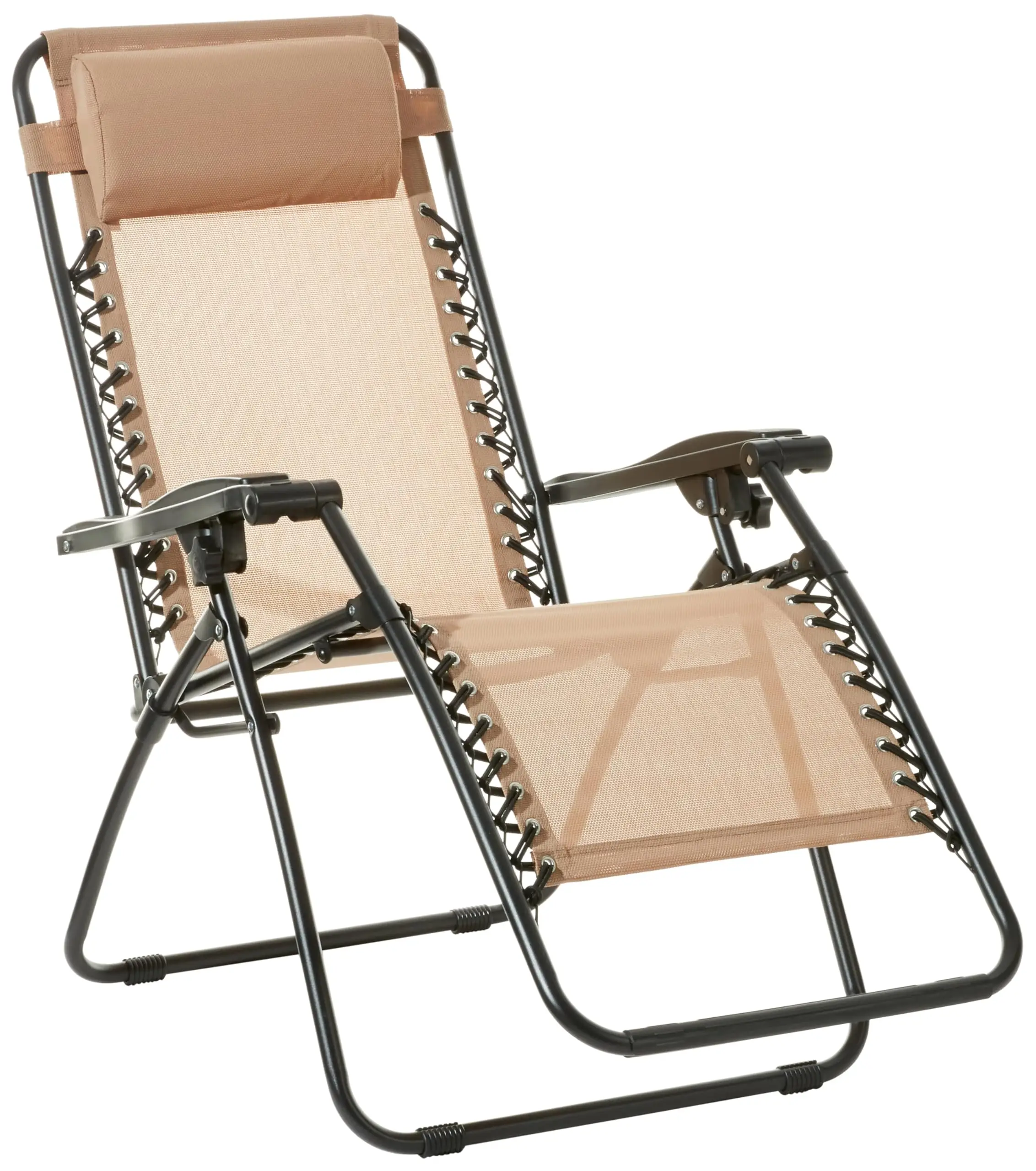 

Outdoor Textilene Adjustable Zero Gravity Folding Reclining Lounge Chair with Pillow, 26", Beige