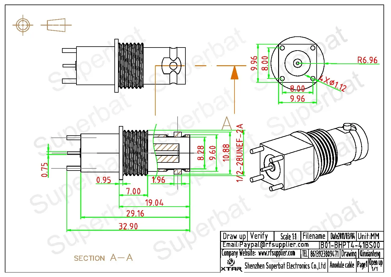 BNC Female Socket RF Coaxial Connector for Cable