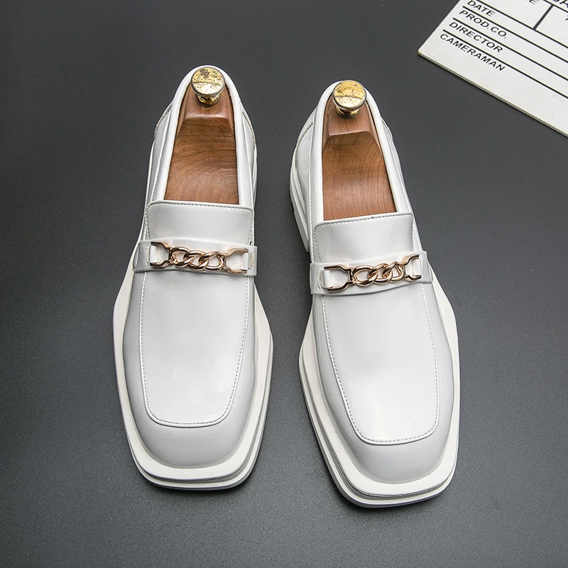 Men's Square Toe Leather Shoes Europe America Party Dress Shoes High-end Men's Interview Business