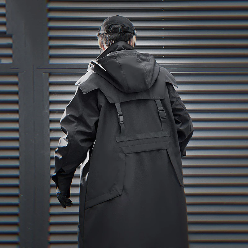 PFNW Functional Style Double Zipper Black Grey Windbreaker Men Heavy Industry Autumn Loose Casual Hooded Trench