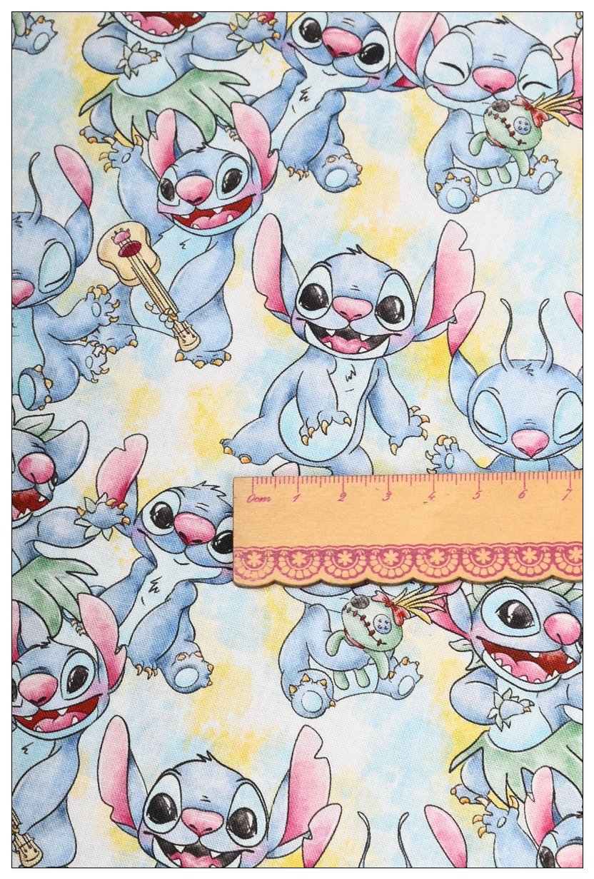 100 Cotton Fabric Disney Lilo & Stitch Yoda Love Print for Tissue Sewing Quilting Needlework Material DIY Handmade