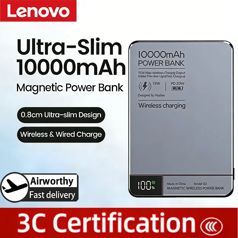Lenovo 50000mah Magnetic Wireless Power Bank Pd 22.5w Digital Display Fast Charger External Battery For Magsafe For Iphone 2026
