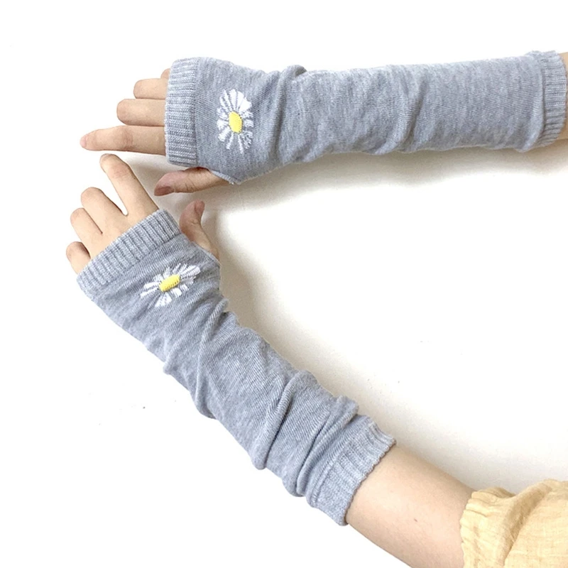 

Exquisite Knitted Arm Cover 30cm Daisy Fingerless Gloves Half Finger Arm Sleeves Accessories for Women Girls Friends