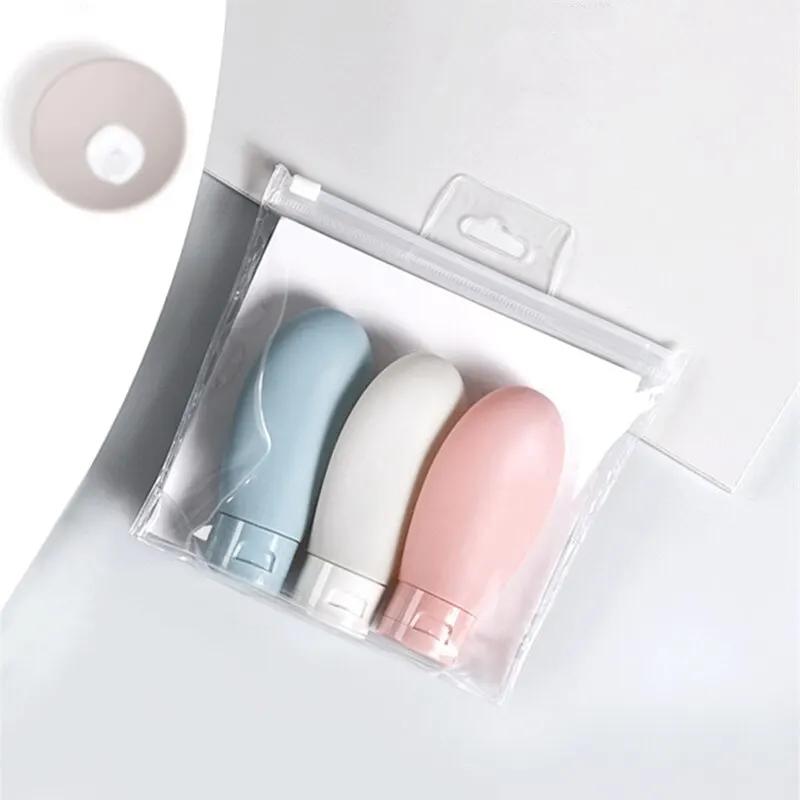 3pcs 60ml Nordic Style PE PP Women Hose Dispensing Bottle Portable Hotel Shampoo Shower Gel Travel Squeeze Lotion Combo Kit