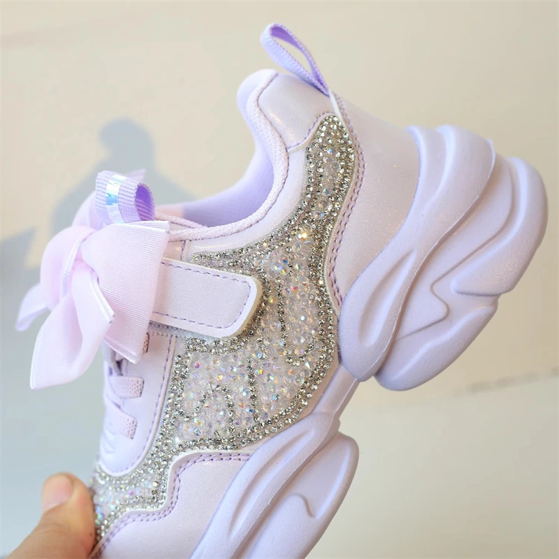 New Princess Children Shoes Bow Rhinestone Girls Casual Shoes Student Kids Sneakers Baby Toddler Flats Fashion Spring Autumn 2A