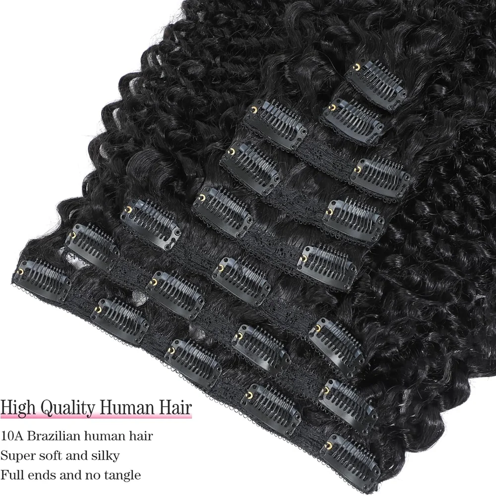 Afro Kinky Curly Clip in Hair Extensions Real Human Hair for Women 4B 4C Kinkys Curly Human Hair Clip ins Brazilian Remy Hair