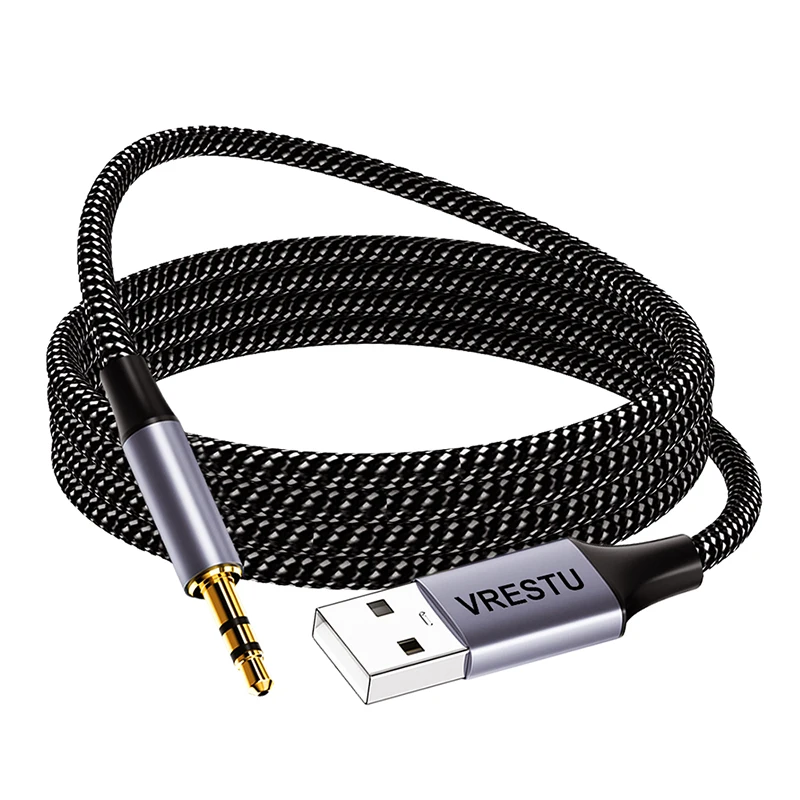 Cable De Audio USB A 3.5 Mm Trenzado - Para Conectar Altavoces, Auriculares Y Consolas De Juegos