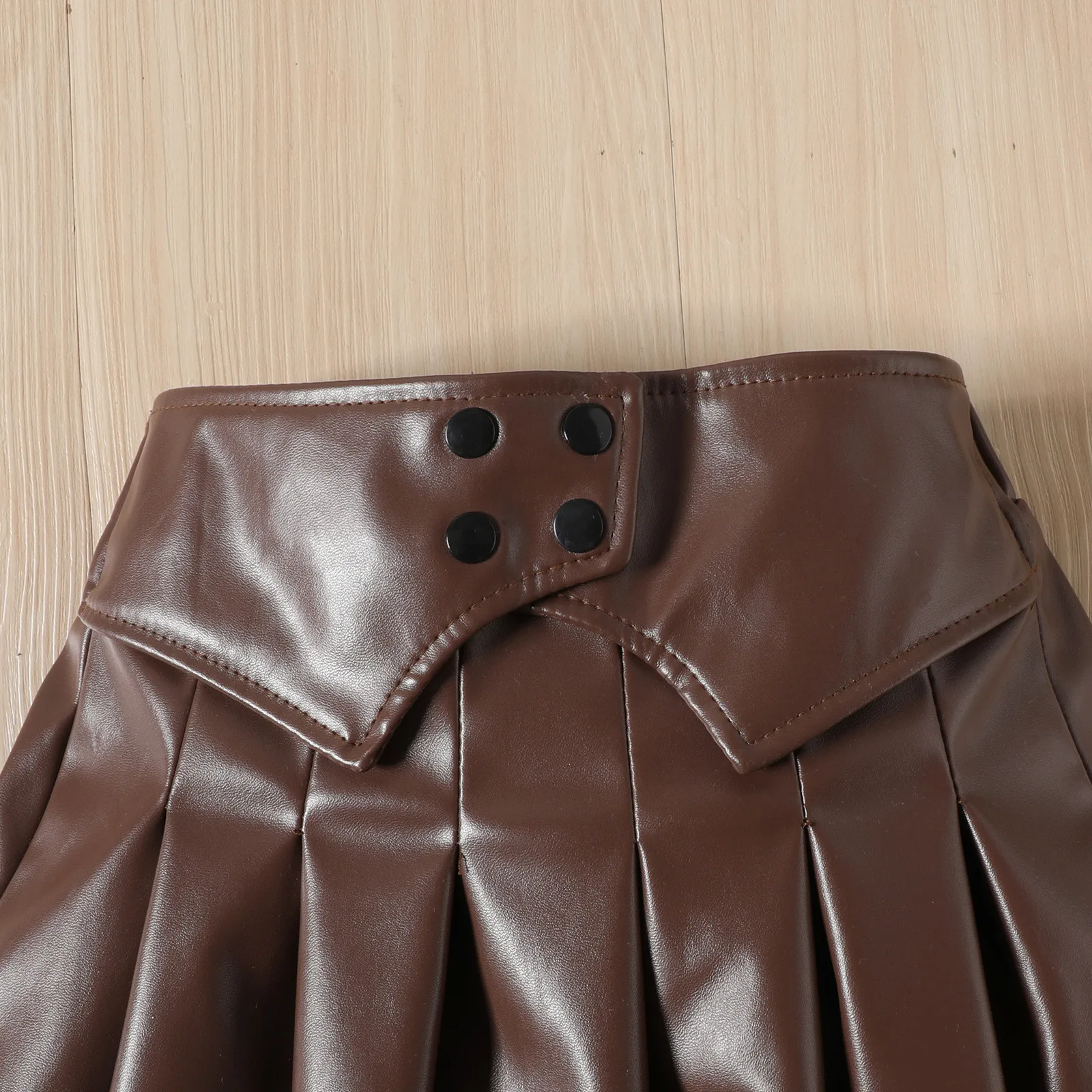 가을 여아 패션 의류 세트, 1, 2, 3, 4, 5, 6Y 메쉬 긴 퍼프 슬리브 터틀넥 탑 + PU 가죽 플리츠 스커트 슈트, 2 개