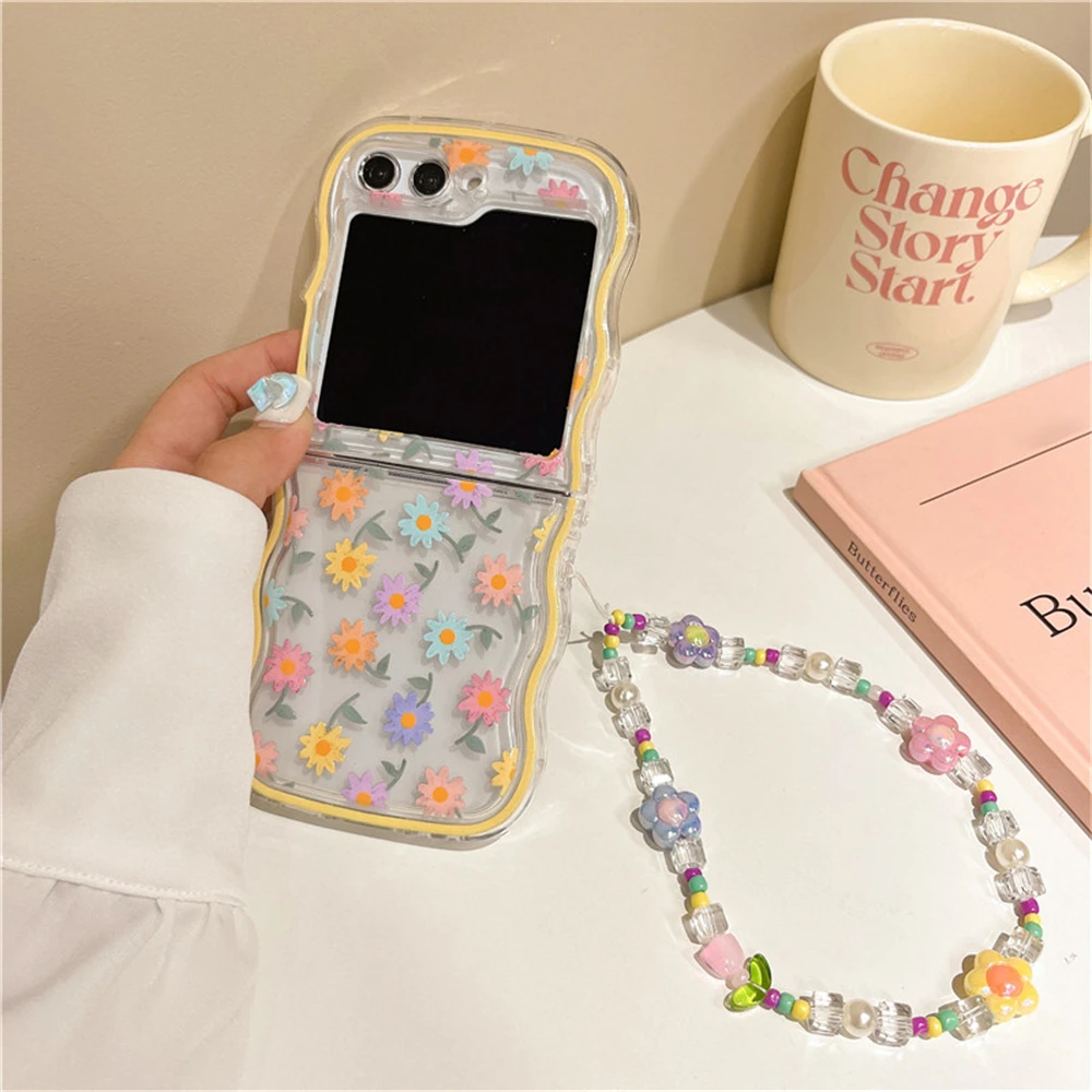 Korean Cute Colorful Flower Daisy Bracelet Clear Luxury Wavy Back Cover