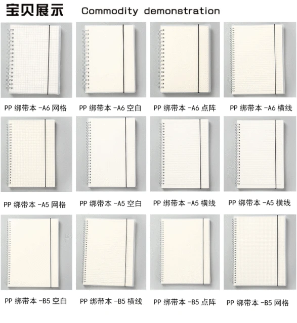 A5 A6 B5 Spiral Notebook Simple PP Cover Transparent Matte Line Grid Blank  Dot Notepad Diary