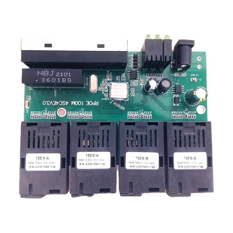 10/100M 4F4E / 4F2E POE 고속 이더넷 파이버 스위치 출력 12V 광 미디어 컨버터 이더넷 SC PCBA placa 메트로 보드
