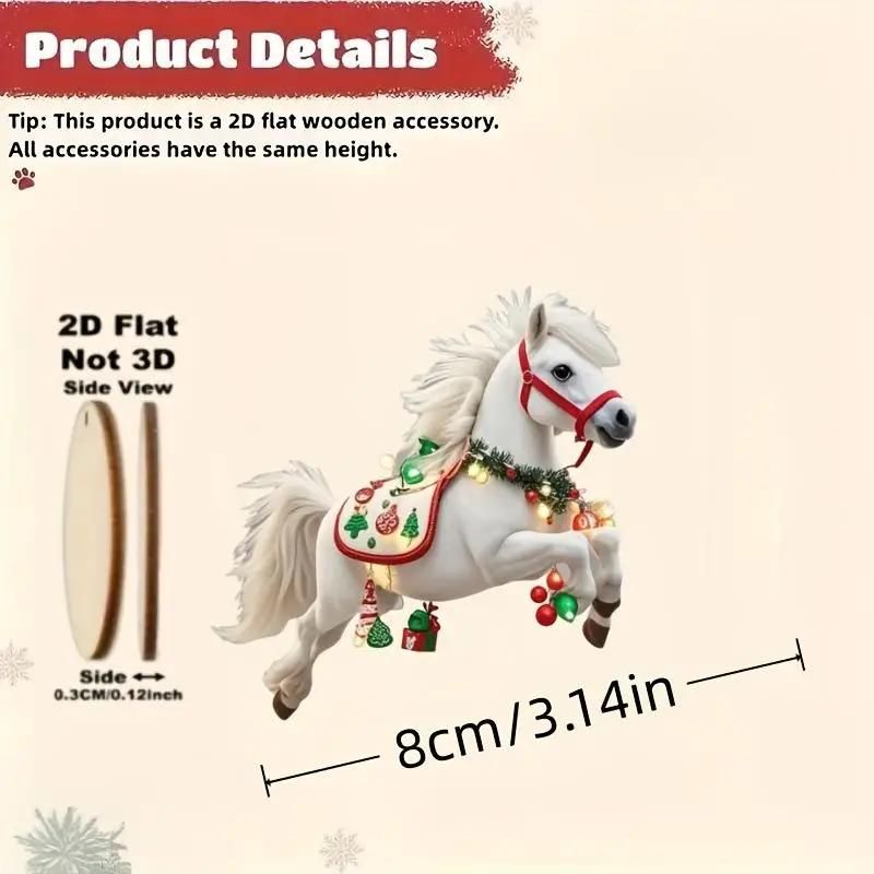 Set of 10/20/30Pcs Sophisticated White Horse Wooden Ornaments for Christmas Tree Decoration; Perfect Xmas Party Gifts.