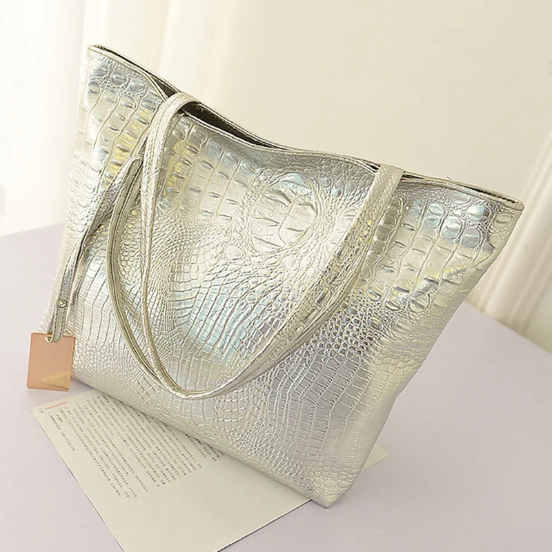 Women's Shoulder Bags Large Capacity PU Leather Retro Crocodile Pattern HandBag Fashion Underarm Shopper Totes for Travel
