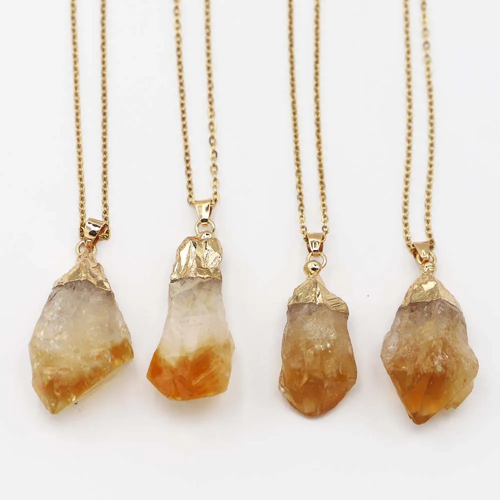 

Selling Natural Stone Raw Ore Irregular Topaz Necklace Pendant Yellow Crystal Charms DIY Fashion Jewelry Making Accessories 6PCS