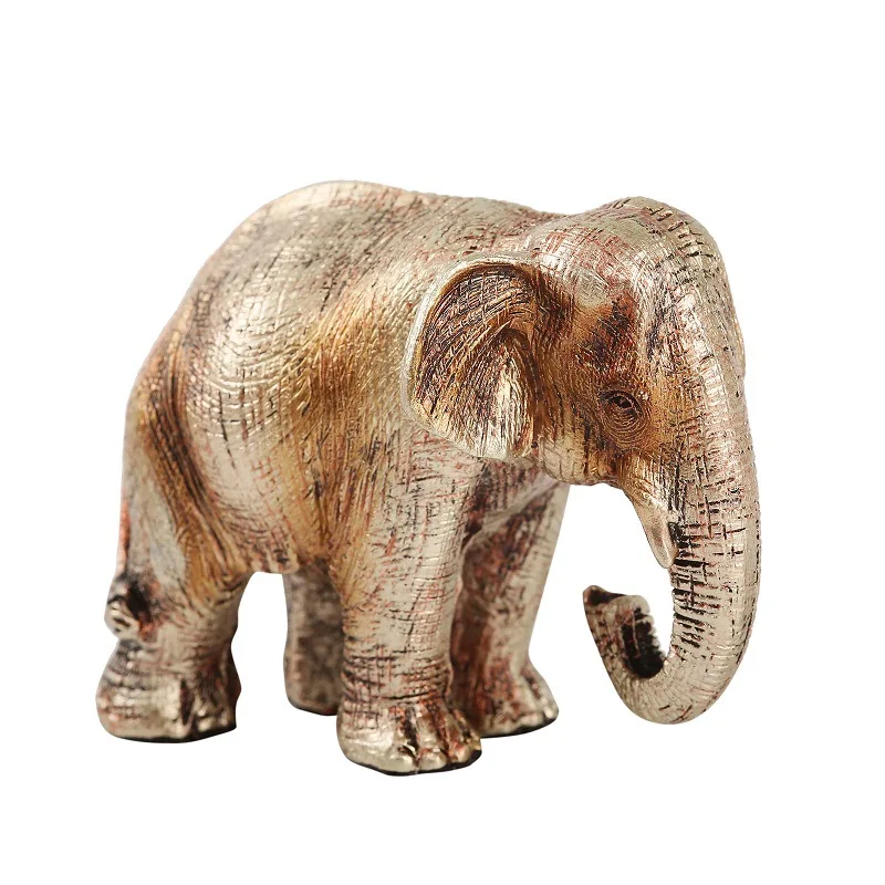 Juego de decoración de elefante de la suerte con troncos – Feng Shui resina  negro y dorado pareja elefante figuritas – Par de estatuas de elefantes