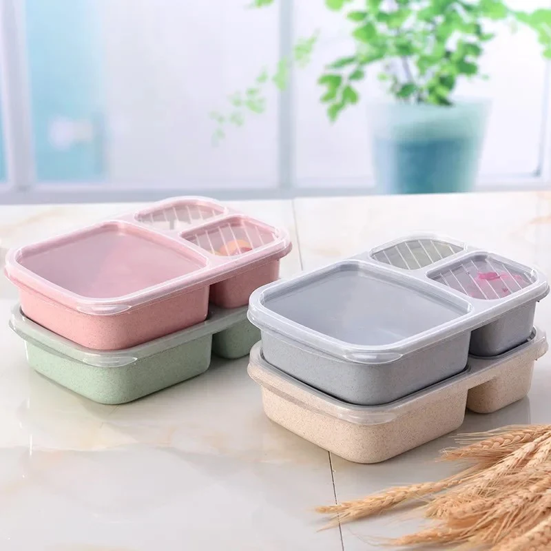 Wheat Straw Lunch Box Portable Bento Box With Compartment Picnic Bento Box Fruit Container Microwave Oven Dinnerware for Student
