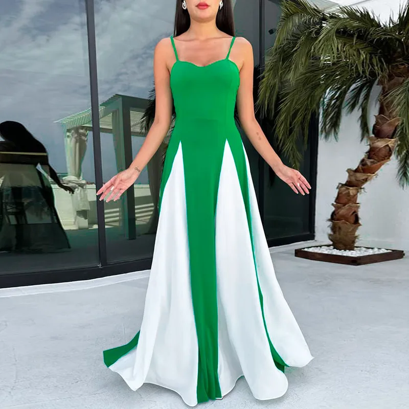 Spaghetti Strap Block Color Elegant Evening Ladies Dress Summer Fall Casual Clothes Y2K Streetwear Wholesale Dress